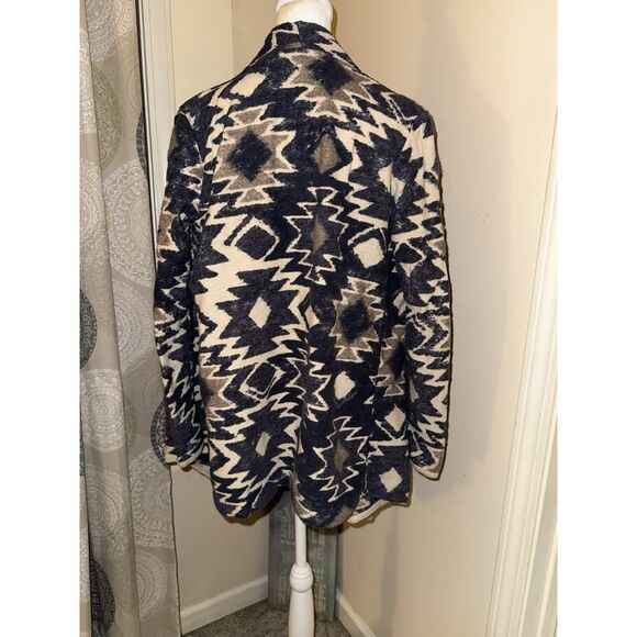 Lucy Brand Open Cardigan Aztec Western Country S Beige Blue Light Lace look - Picture 9 of 13